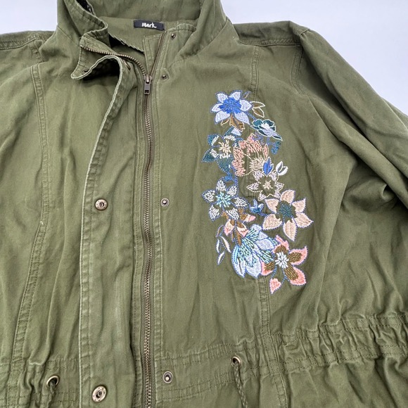 Mark. Womens 2XL Olive Green Floral Embroidered Utility Anorak Jacket Boho - Picture 9 of 13